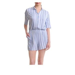 Splendid Blue Short Sleeve Striped Romper Pajamas NWT size XS